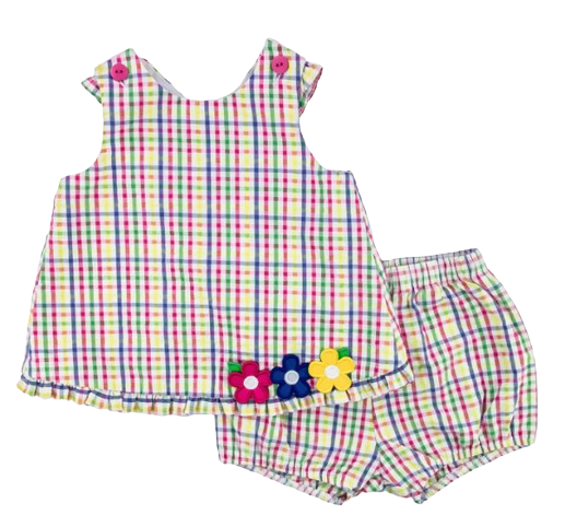 Seersucker Top and Bloomer Set with Flower