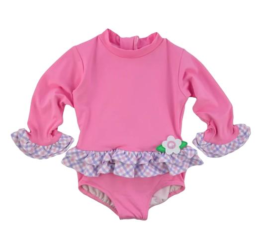 Rash Guard Onesie with Ruffles and Flowers