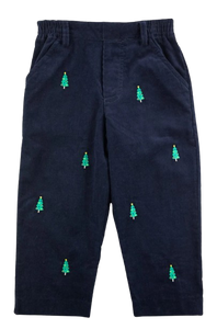 Corduroy Fake Fly Pants with Christmas Trees