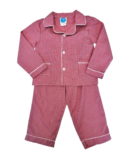 Red Gingham Button Up PJ Pant Set