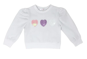 Lily - Pastel Sequin Heart Puff Long Sleeve Shirt - White