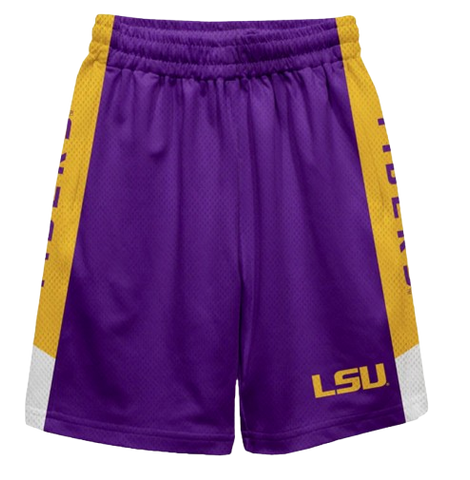 LSU Tigers Vive La Fete Game Day Purple Stripes Boys Solid Gold Athletic Mesh Short