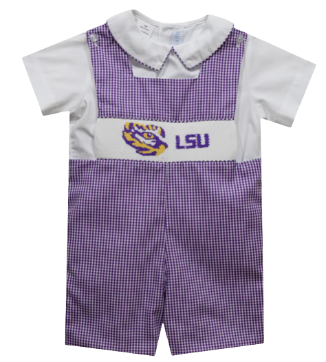 LSU Tigers Smocked Purple Gingham Jon Jon and Shirt