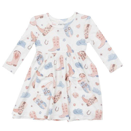 Twirly L/S Dress - Cowboy Boots - Pink