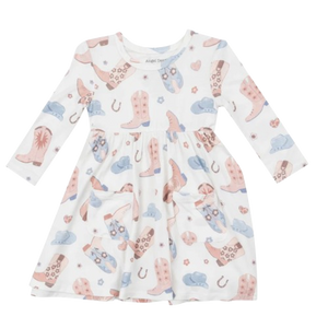 Twirly L/S Dress - Cowboy Boots - Pink