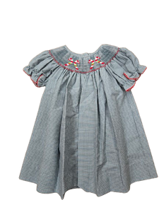 Candy Canes Smocked Hunter Green Gingham Dress