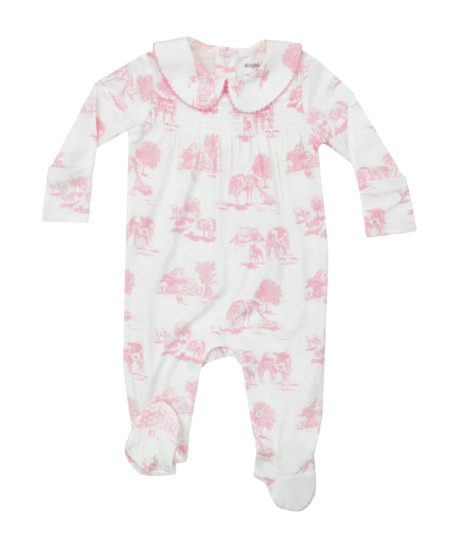 Farm Toile Pink - Smocked Peter Pan Footie