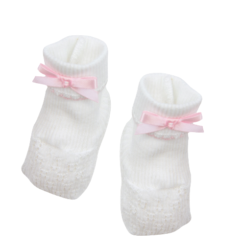 Paty Baby Booties White w/Pink Bow