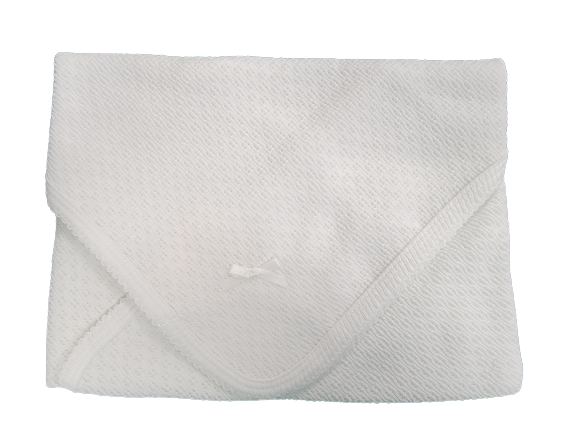 Paty Receiving Blanket w/Bow - White w/White Trim