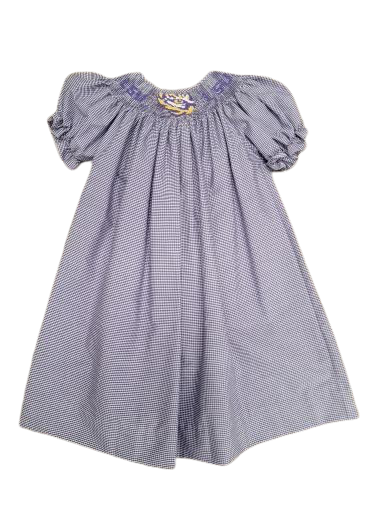 LSU Purple Gingham Bishop Dress