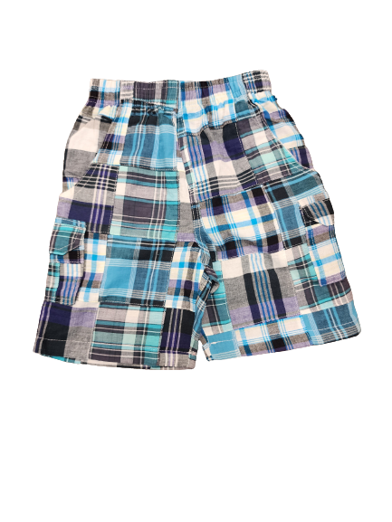 Blue Mix Patchwork Plaid Pull on Shorts