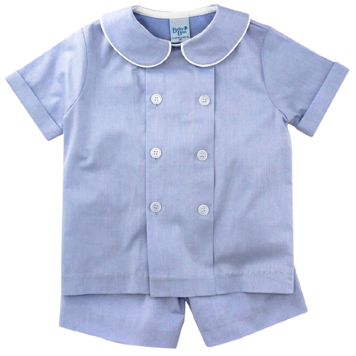 Boys Dressy Short Set, Blue Doeskin