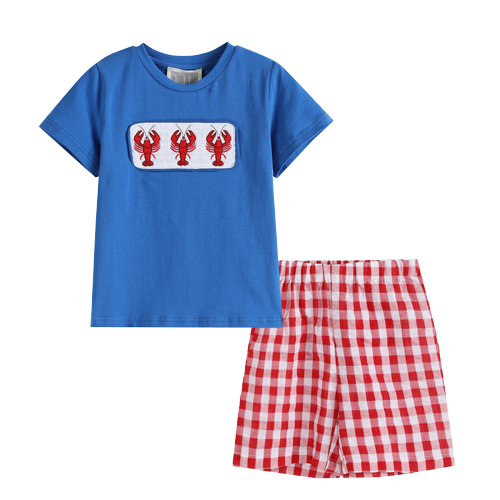 Blue Crawfish Smocked T-Shirt & Red Gingham Shorts – Haase Shoe Store ...