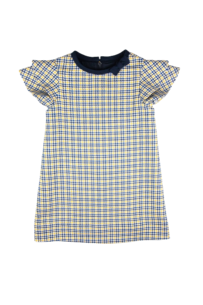 Houndstooth Flutter Sleeve Dress, Yellow/Blue