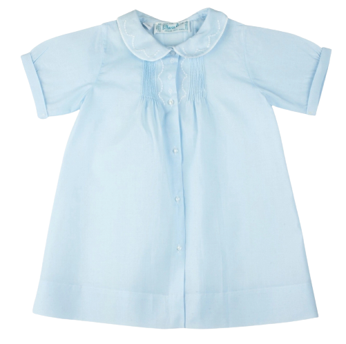 Boys Embroidered Collar Folded Daygown, Blue