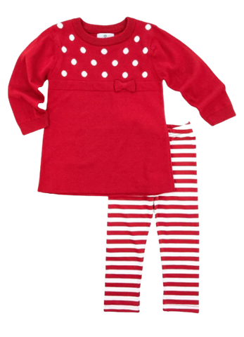 Red Sweater Tunic With Bow And Leggings