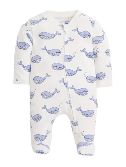 WHALE PRINT ZIP BABY SLEEPSUIT